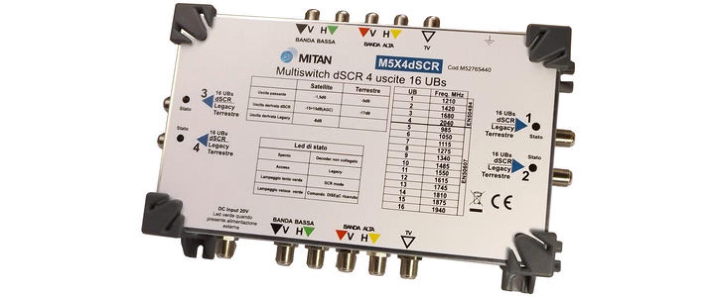 Multiswitch per distribuzione segnale TV e SAT MITAN M5X4dSCR MSW dSCR 5x5 - 4 uscite.