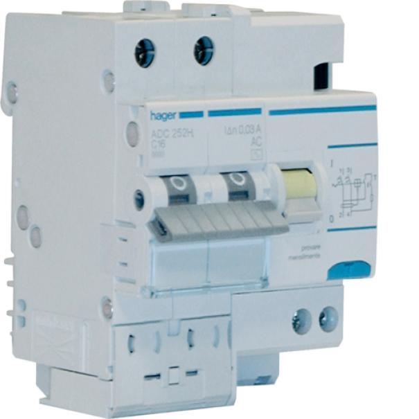 Interruttore automatico magnetotermico differenziale 2 Poli 30 Ma Tipo Ac 10 A 4.5 Ka Curva C 4 M. Din Hager ADC220H