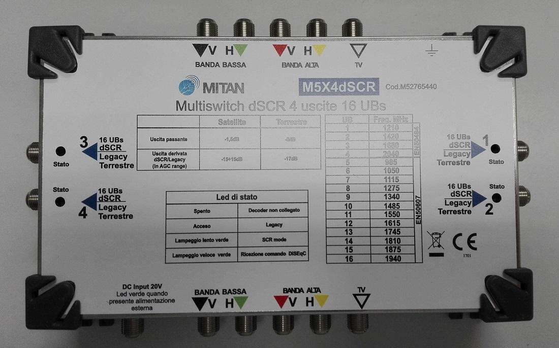 Multiswitch per distribuzione segnale TV e SAT MITAN M5X4dSCR MSW dSCR 5x5 - 4 uscite.