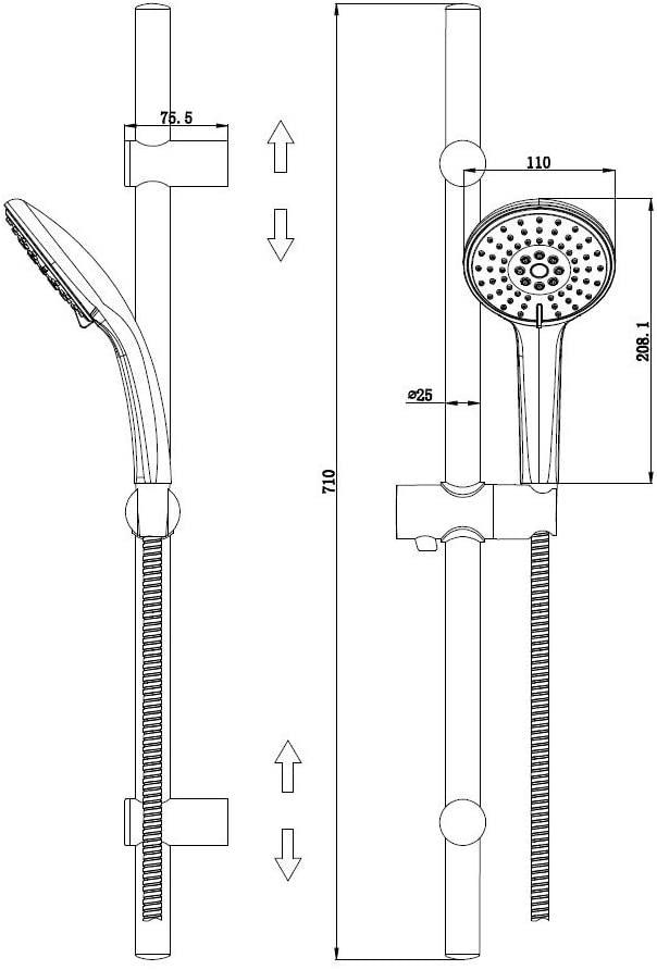 Saliscendi doccia con altezza regolabile IDROBRIC MINU con soffione doccia a 3 getti