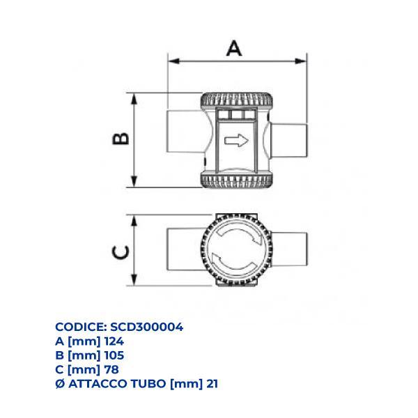 Sifone a secco orizzontale antiodore TECNOSYSTEMI SIPHON STOP SCD300004, trasparente, per scarico condensa condizionatore