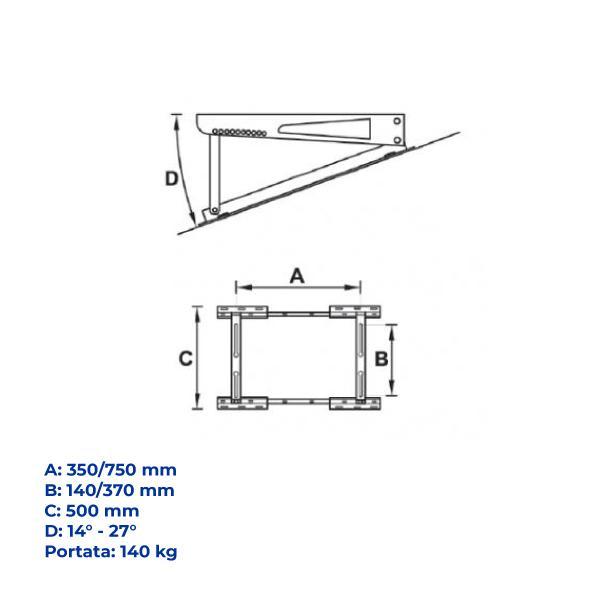 Staffa da tetto trasversale per unitu00e0 esterna condizionatore TECNOSYSTEMI TSTT-140 N, TEC 11100009, non telescopica.