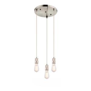 Lampadario a sospensione con finitura in metallo nichel satinato  oliver, per 3 lampadine e27 60w, glb a20-3h.