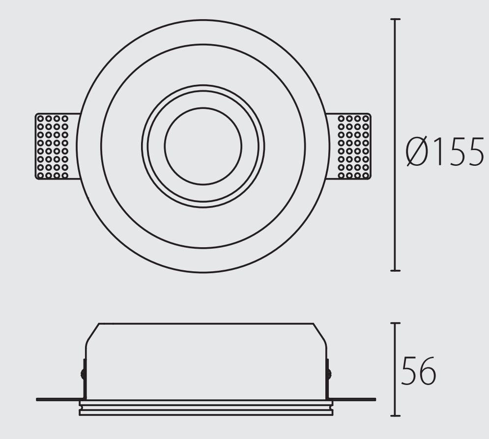 Faretto da incasso a soffitto LEDS C4 GES TECHNICAL, diametro 155 mm, portalampada GU5.3 max 50W, lampadina NON inclusa, colore bianco.