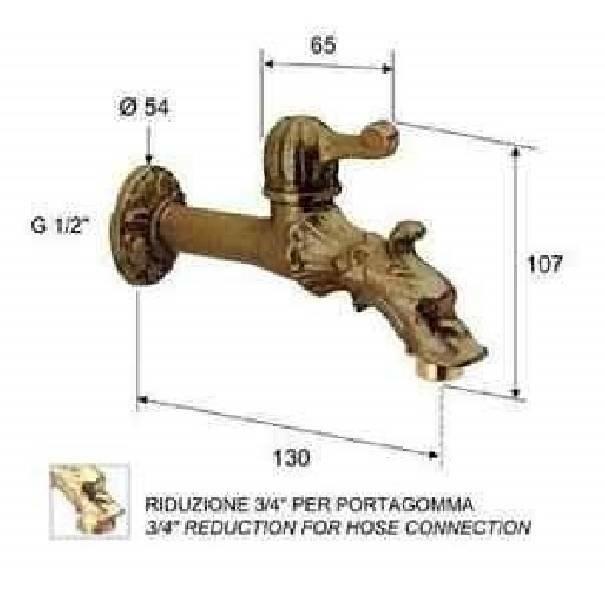 Rubinetto anticato a testa di dragone adatto a fontane o fontanelle da giardino IDROBRIC RINASCIMENTO.