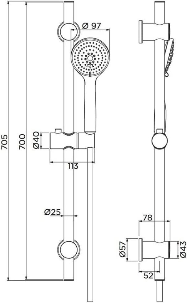 Saliscendi doccia con soffione a 3 getti IDROBRIC ETERNITY 3, cromato.