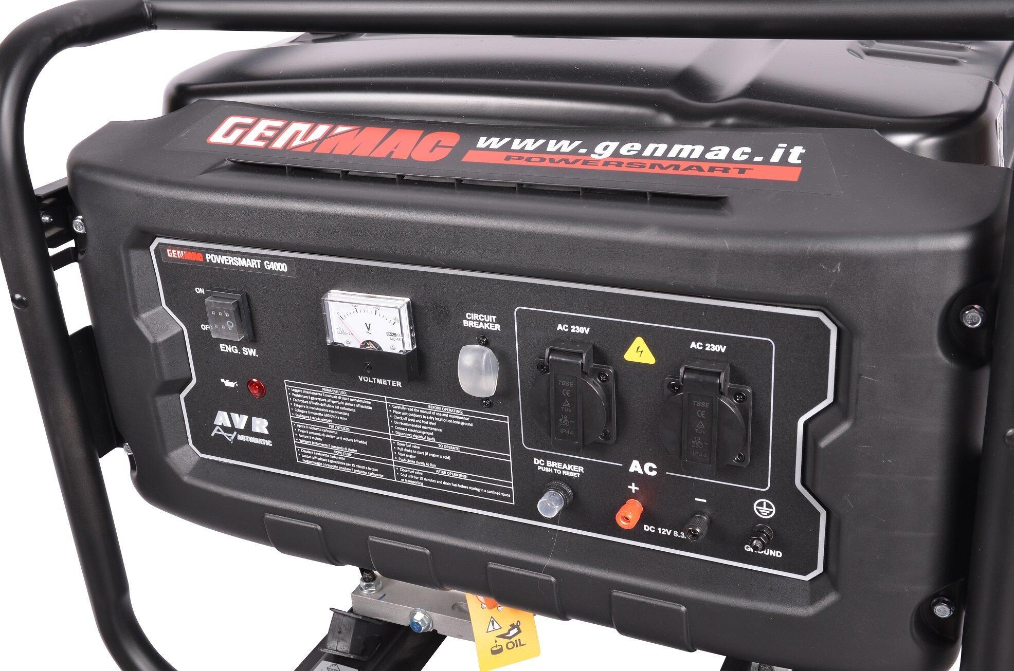 Generatore di corrente gruppo elettrogeno GENMAC G4000, benzina 4 tempi, 4 kW AVR