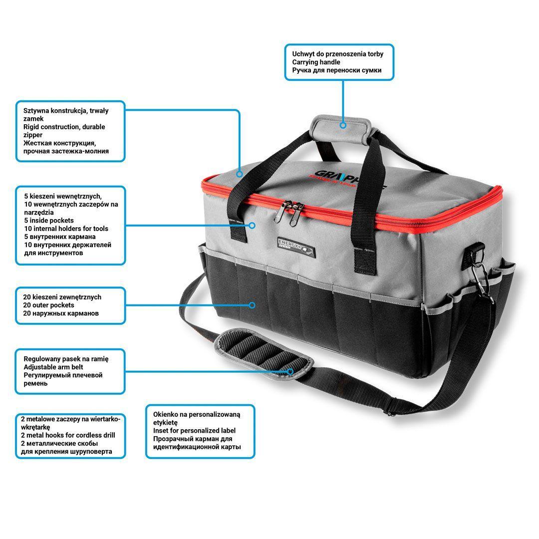 Borsa portautensili ed elettroutensili grande GRAPHITE ENERGY+