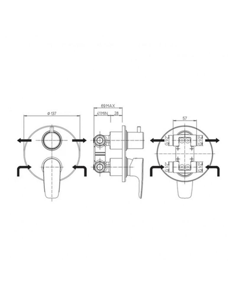 PAINI PARALLEL 47CR6911 MISCELATORE INCASSO DOCCIA DEVIATORE 