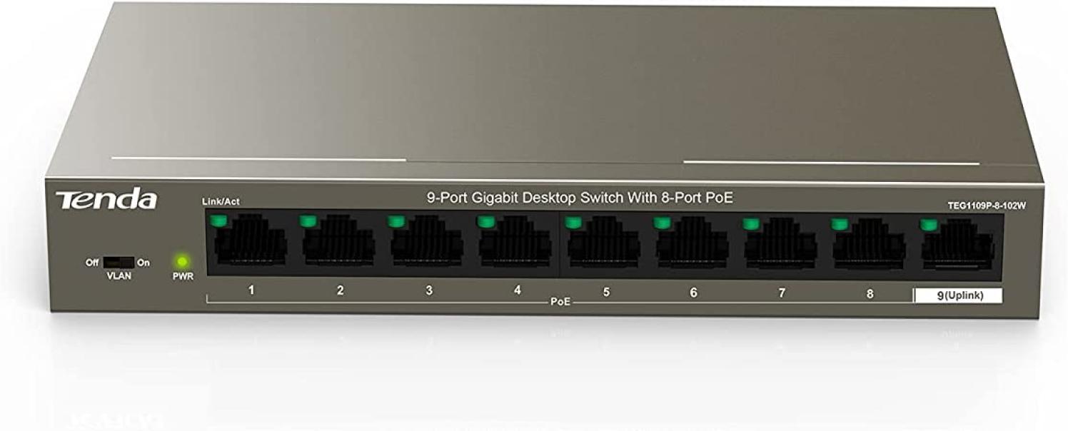 SWITCH 8 PORTE POE + 1UPLINK GIGABIT TEG1109P TENDA 429435800