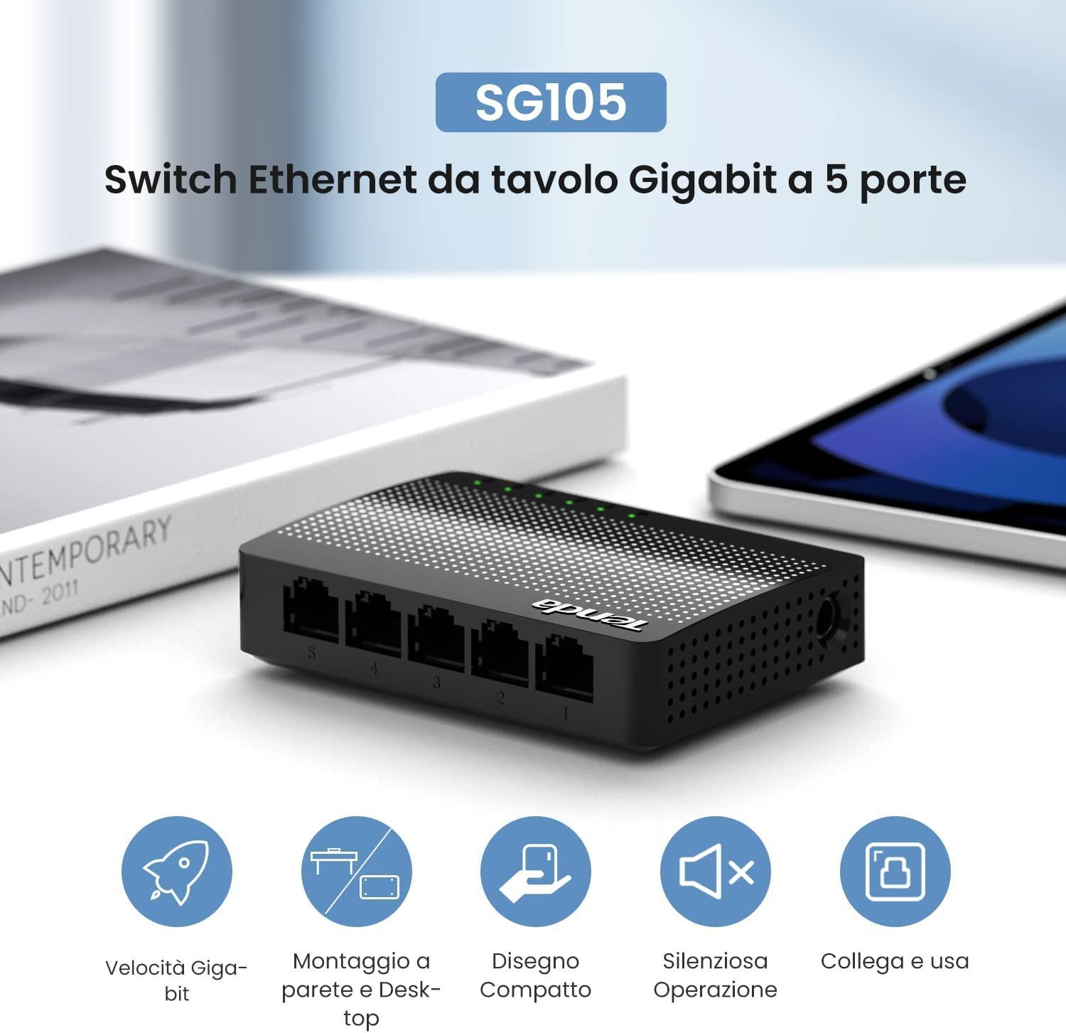 SWITCH 5 PORTE GIGABIT SG105 TENDA NOVA 429410400