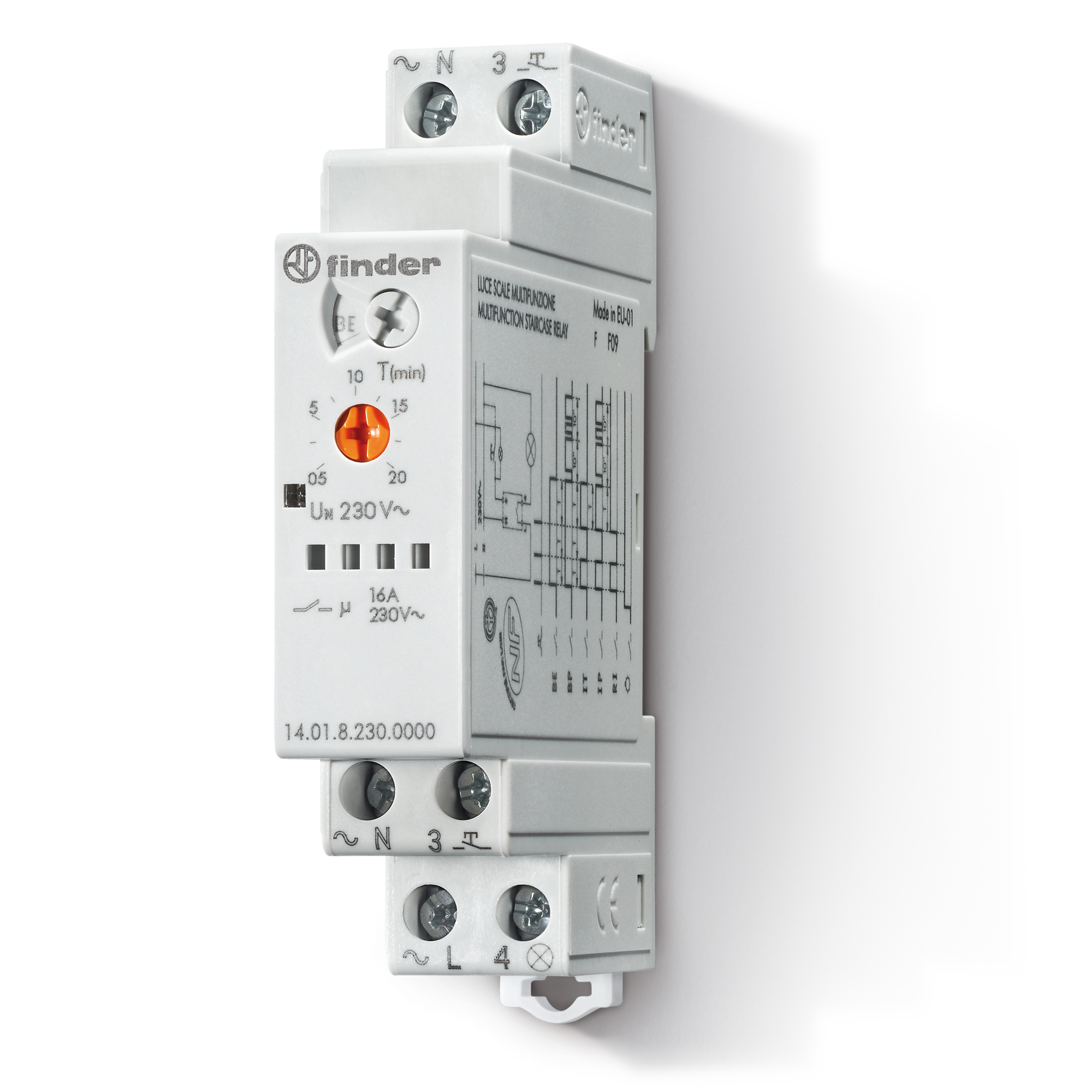 Temporizzatore luce scale multifunzione DIN 17,5mm 1NO 20minuti Finder 140182300000