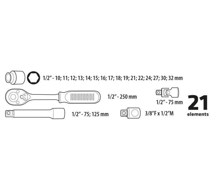 Set chiavi a bussola 1/2 21 pezzi con valigetta Topex 38D642