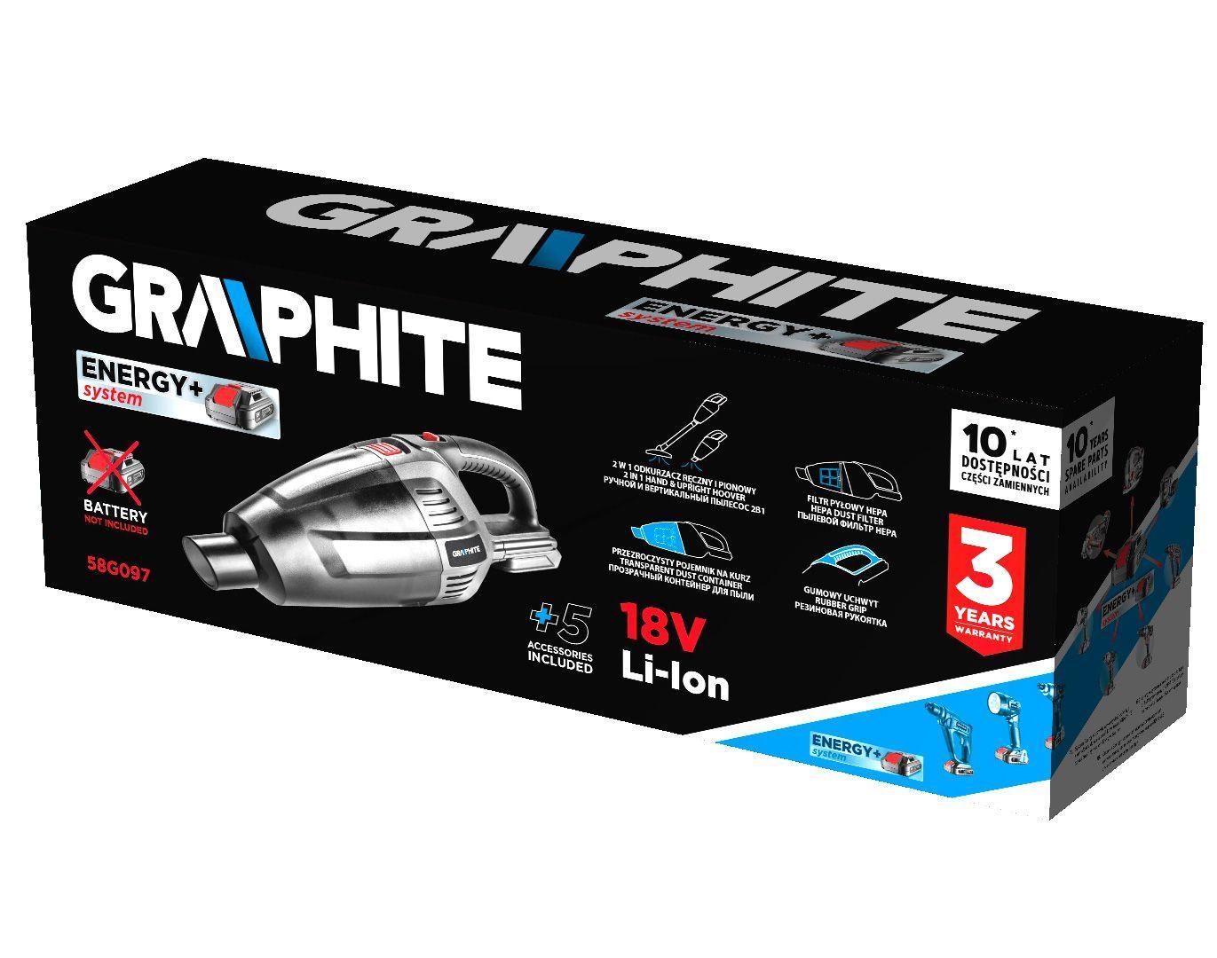 Aspirapolvere a batteria 2in1 Energy+ 18V Li-Ion batteria NON inclusa Graphite 58G097