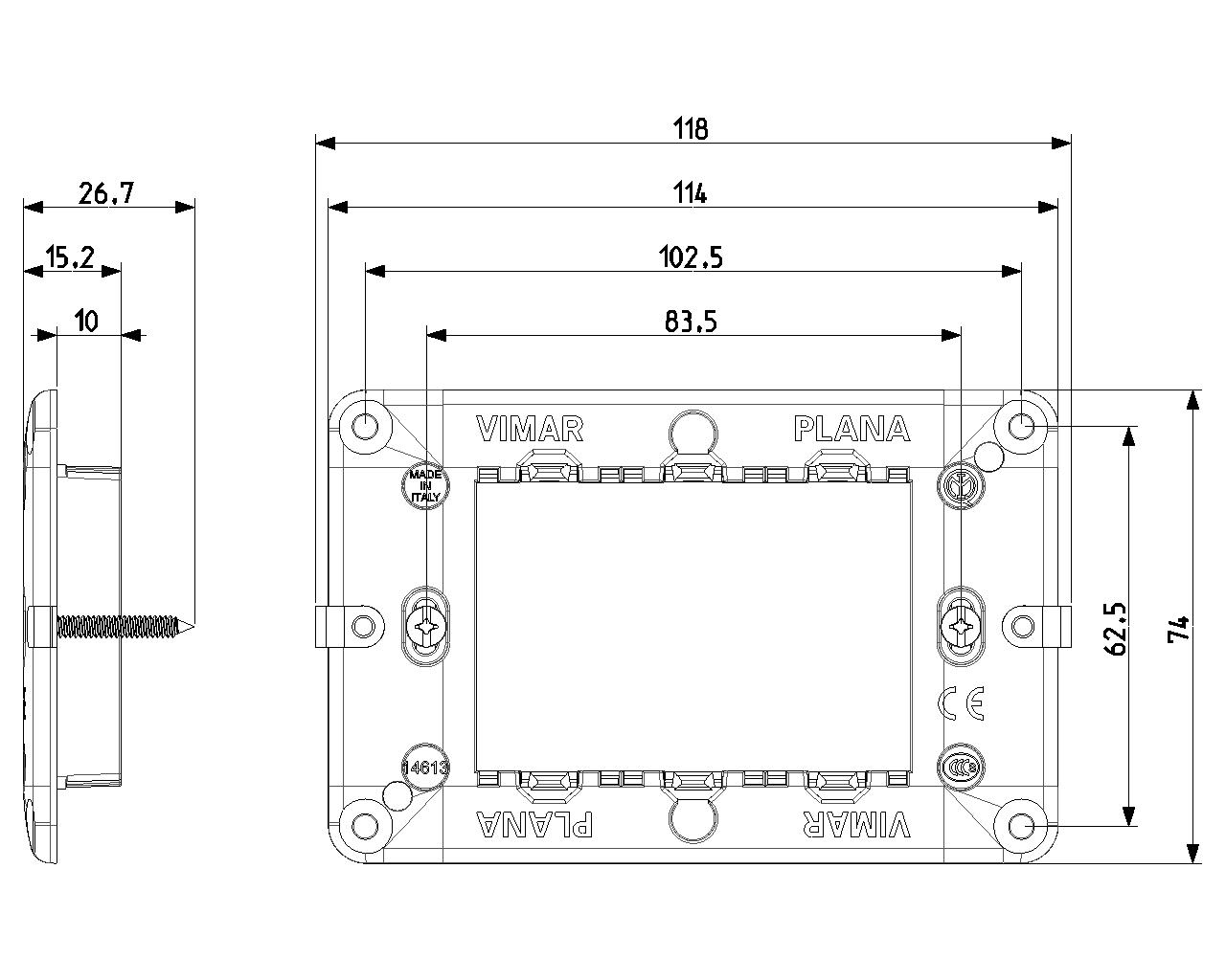 Supporto 3 moduli +viti Vimar Plana 14613