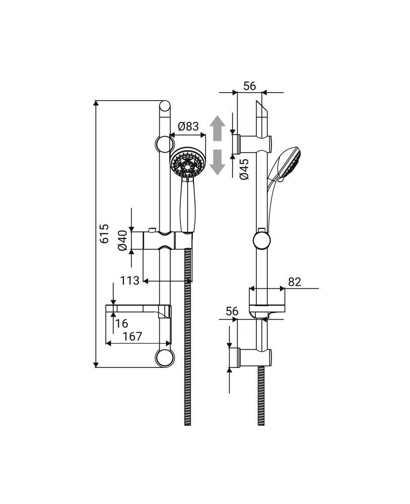 Saliscendi doccia Tango 5 funzioni cromato con supporto regolabile Idro-bric BLISAL0046CR