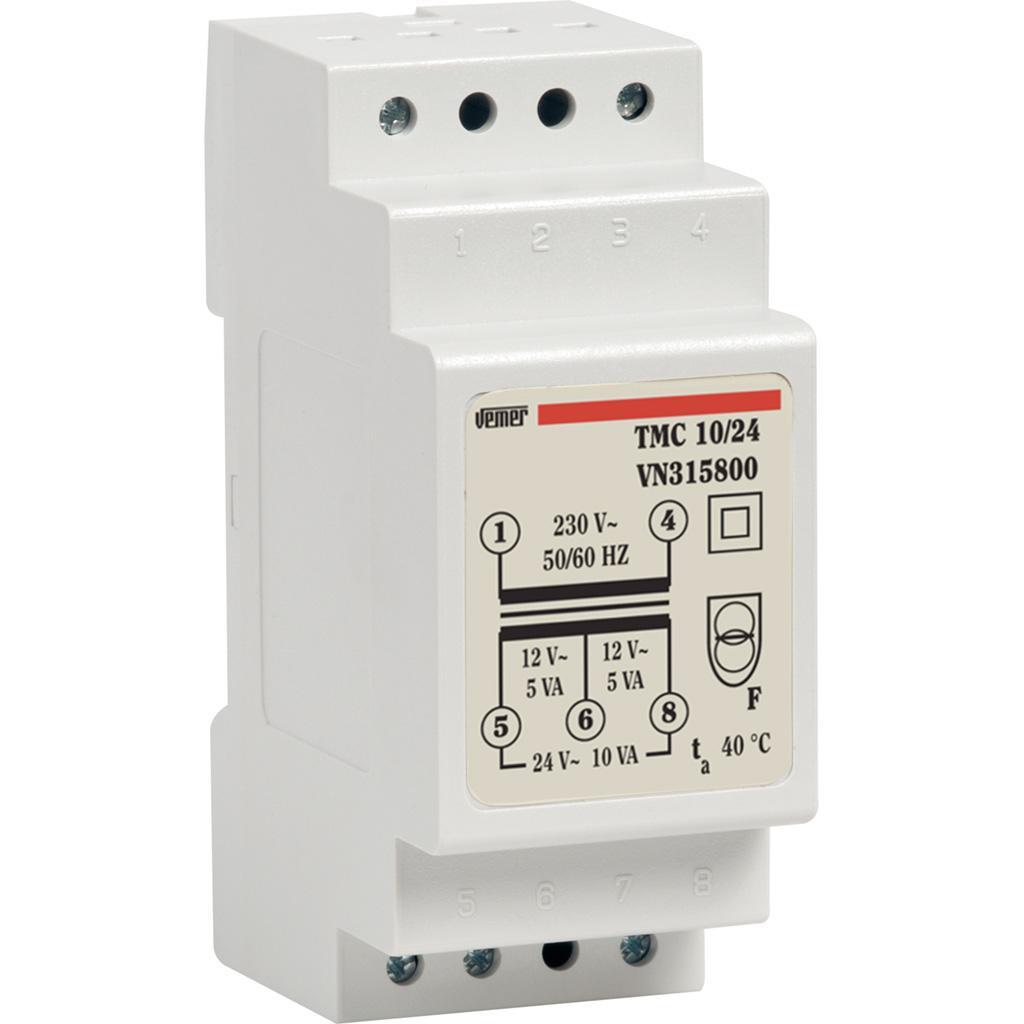 TMC 10/24 Trasformatore di sicurezza 10VA per servizio continuo 230V/0-12-24VAC Vemer VN315800