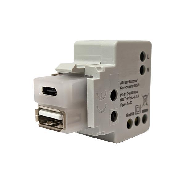 Caricatore USB tipo A e tipo C out 2,1A 5V DC Keystone Iolume IO3942100N