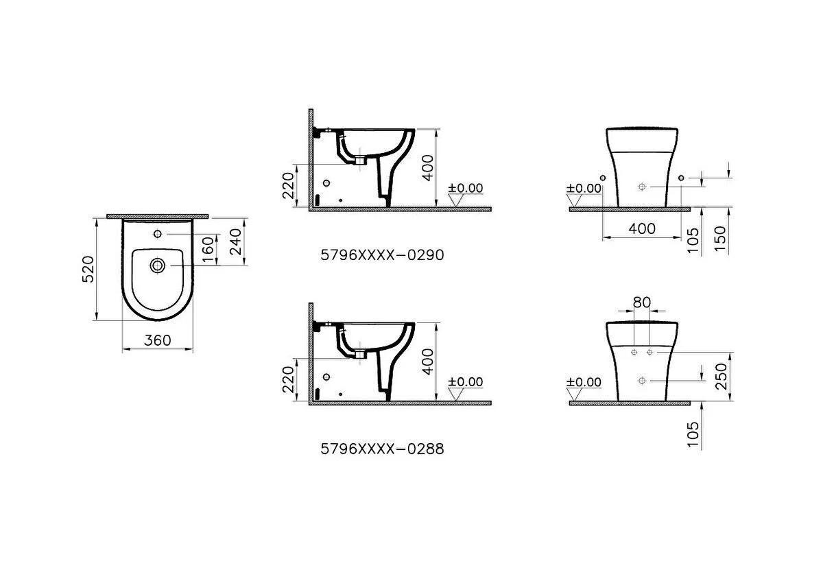 Bidet filo muro a pavimento 52 cm Zentrum bianco Vitra 5796L003-0288