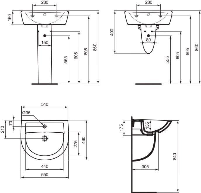 Lavabo sospeso 55 cm Quarzo bianco Eurovit Ideal Standard W332601