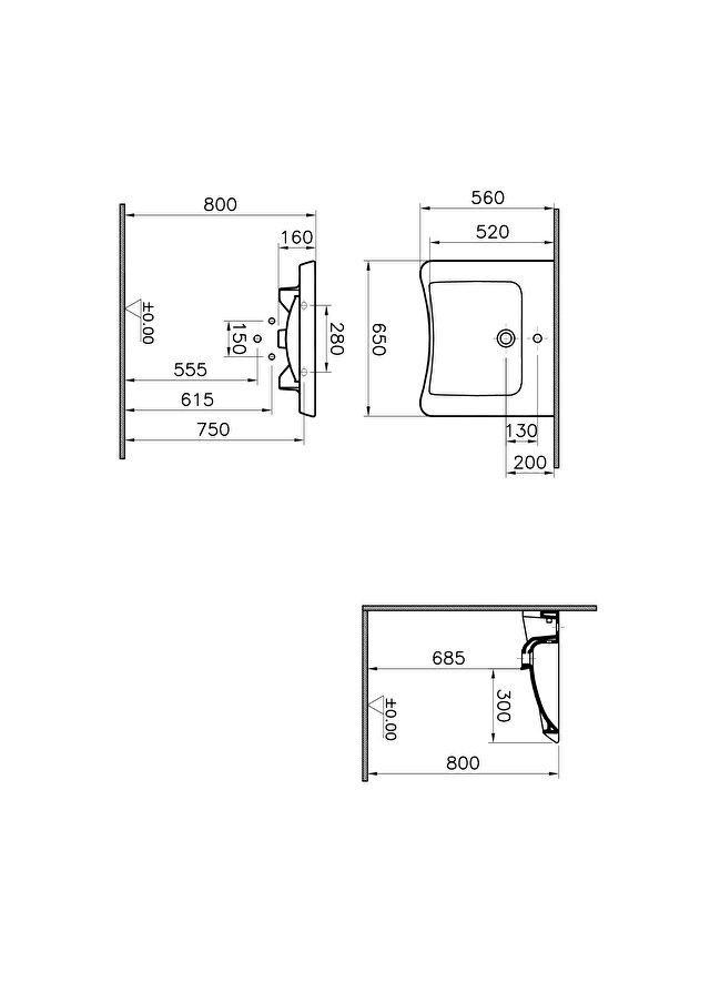 Lavabo Sospeso 65cm S20 in ceramica bianco Vitra 5291B003-0001