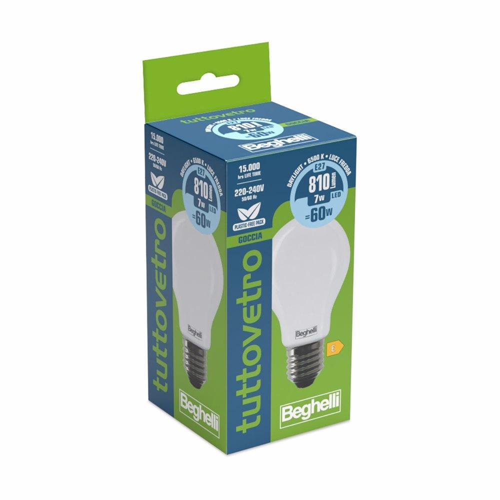 Lampadina LED 7W E27 6500K luce fredda goccia Beghelli 56522