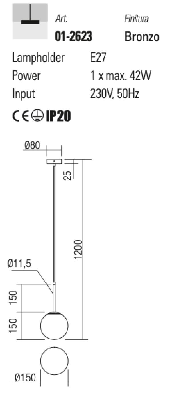 Lampadario a sospensione 1 luce colore oro opaco Nina Redo 012623