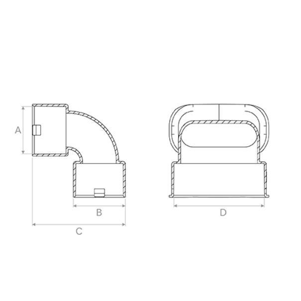 Curva 90 gradi verticale in PE 102x50mm antistatico e antibatterico Brofer TVMSO001