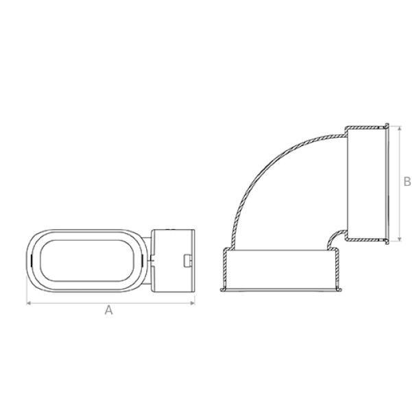 Curva 90 gradi orizzontale in PE 102x50mm antistatico e antibatterico Brofer TVMSO002