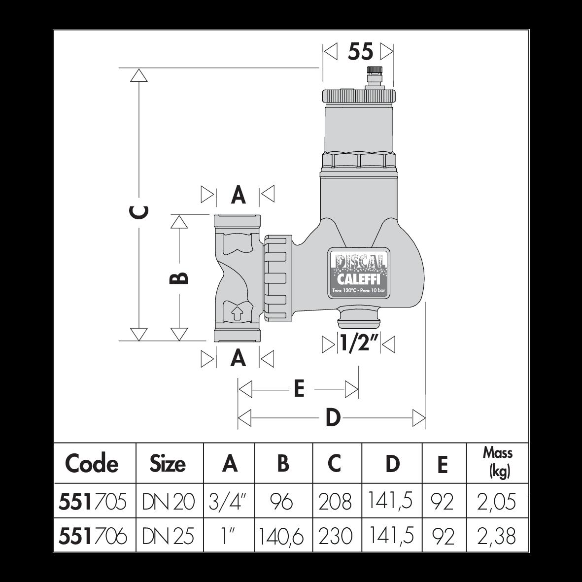 Disaeratore in ottone 3/4 con corpo orientabile Caleffi 551705