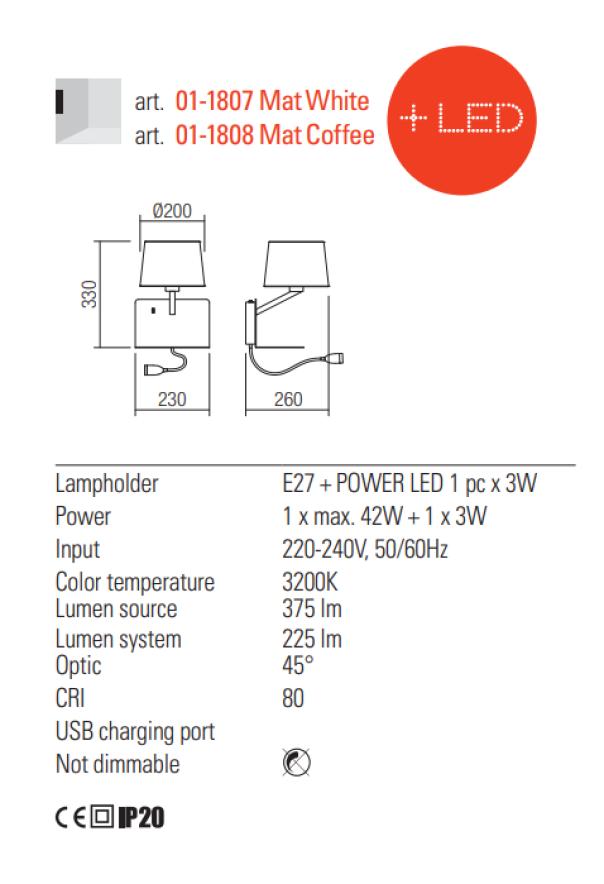 Lampada applique LED per hotel alberghi Redo 01-1807