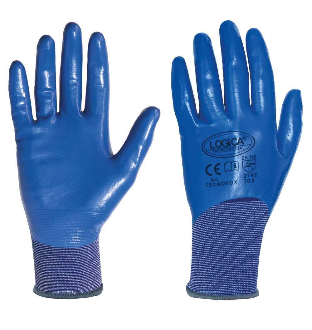 Guanti nylon finezza 18 ricoperti blu Taglia 10 TECNOFOX-10