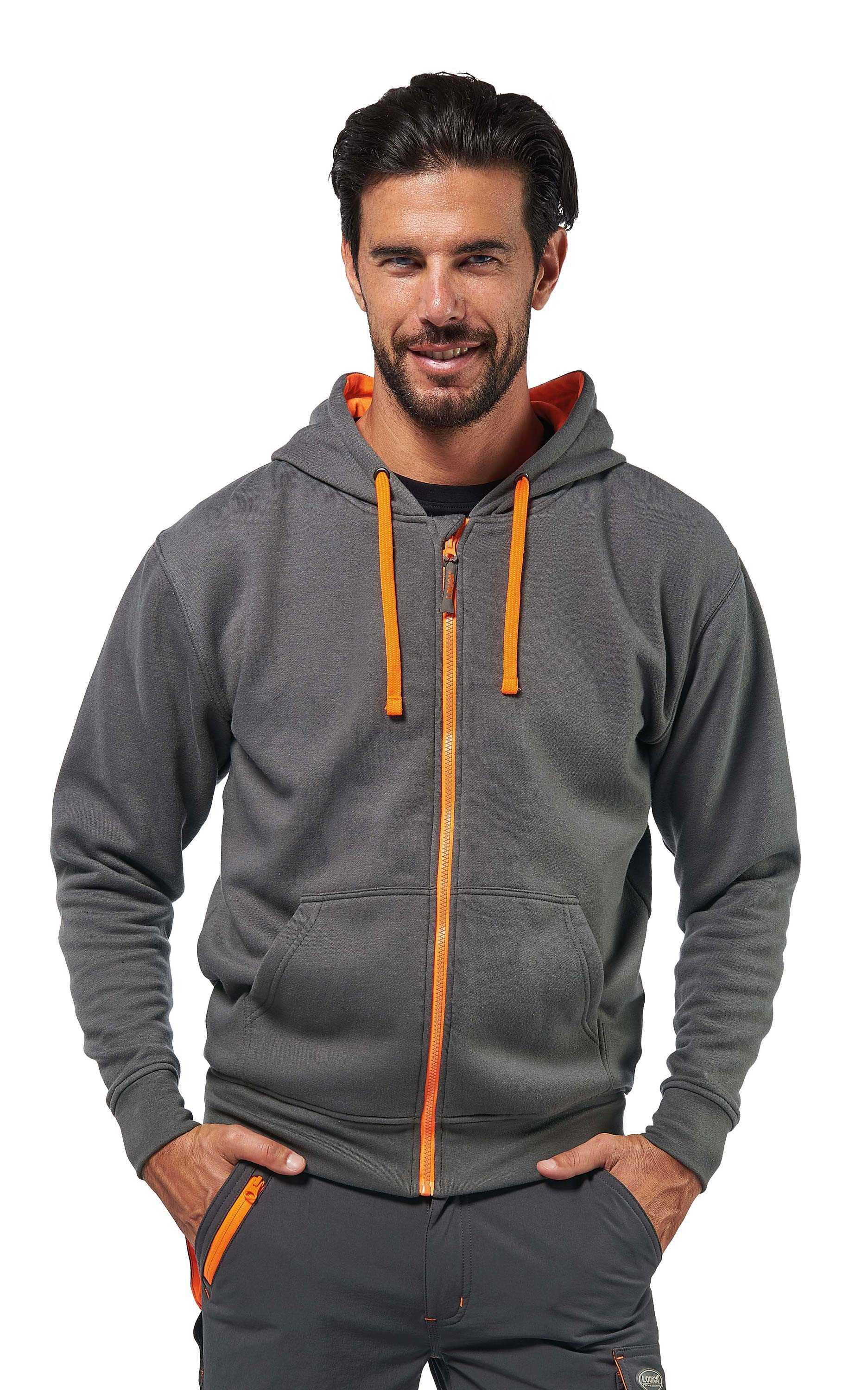 Felpa polycotone zip lunga colore grigio/arancio taglia XL Logica FIJI 6-2XL