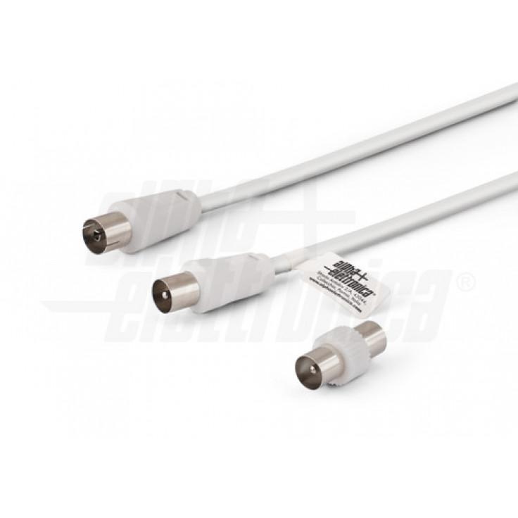 Cavo da spina TV a presa TV Coax D 9,5mm Con adattatore M/M Bianco 2m Alpha Elettronica 87-012W/02B