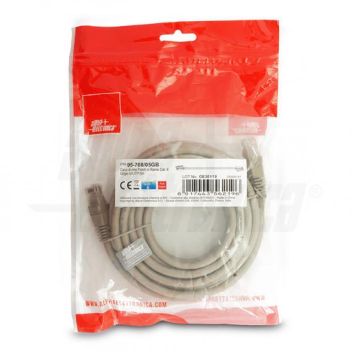 Cavo di rete Patch in Rame Cat. 6 Grigio U/UTP 5m Alpha Elettronica 95-708/05GB