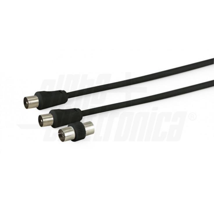 Cavo da spina TV Coax D 9,5mm con adattatore F/F Nero 5m Alpha Elettronica 87-010/05B