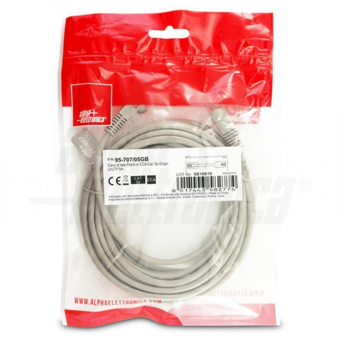 Cavo di rete Patch in CCA Cat. 5e Grigio U/UTP 5m Alpha Elettronica 95-707/05GB