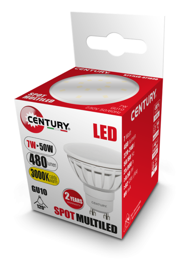 Lampada LED faretto GU10 7watt 3000K Century K2T7LED-071030