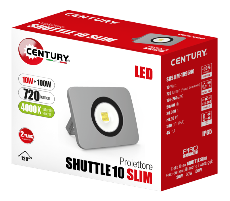 Proiettore LED 10watt 4000K SHUTTLE SLIM Century SHSLIM-109540