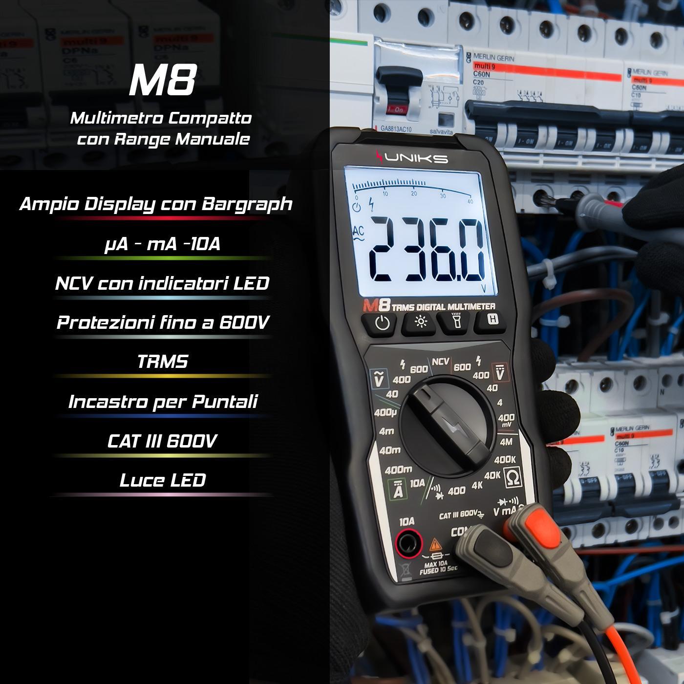 Multimetro compatto in TRMS CAT III 600V Uniks M8