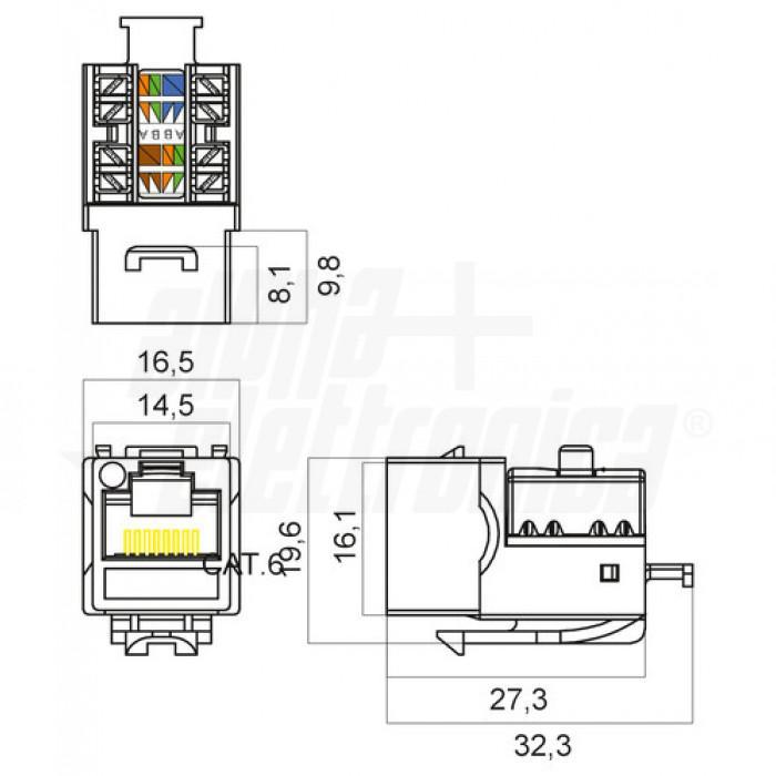 Presa Keystone colore bianco 8P8C RJ45 non schermata Cat.6 UTP Connessione 110 IDC Alpha Elettronica 96-116/1