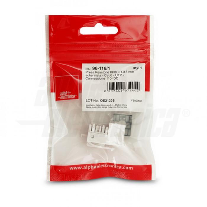 Presa Keystone colore bianco 8P8C RJ45 non schermata Cat.6 UTP Connessione 110 IDC Alpha Elettronica 96-116/1