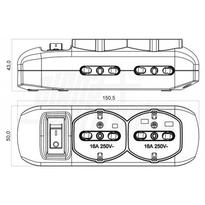 Multipresa con 2 prese Universali Italia P40 e 4 Italia bipasso Interruttore Cavo 1,5m Spina 16A  Bianca Alpha Elettronica 23-045S/14