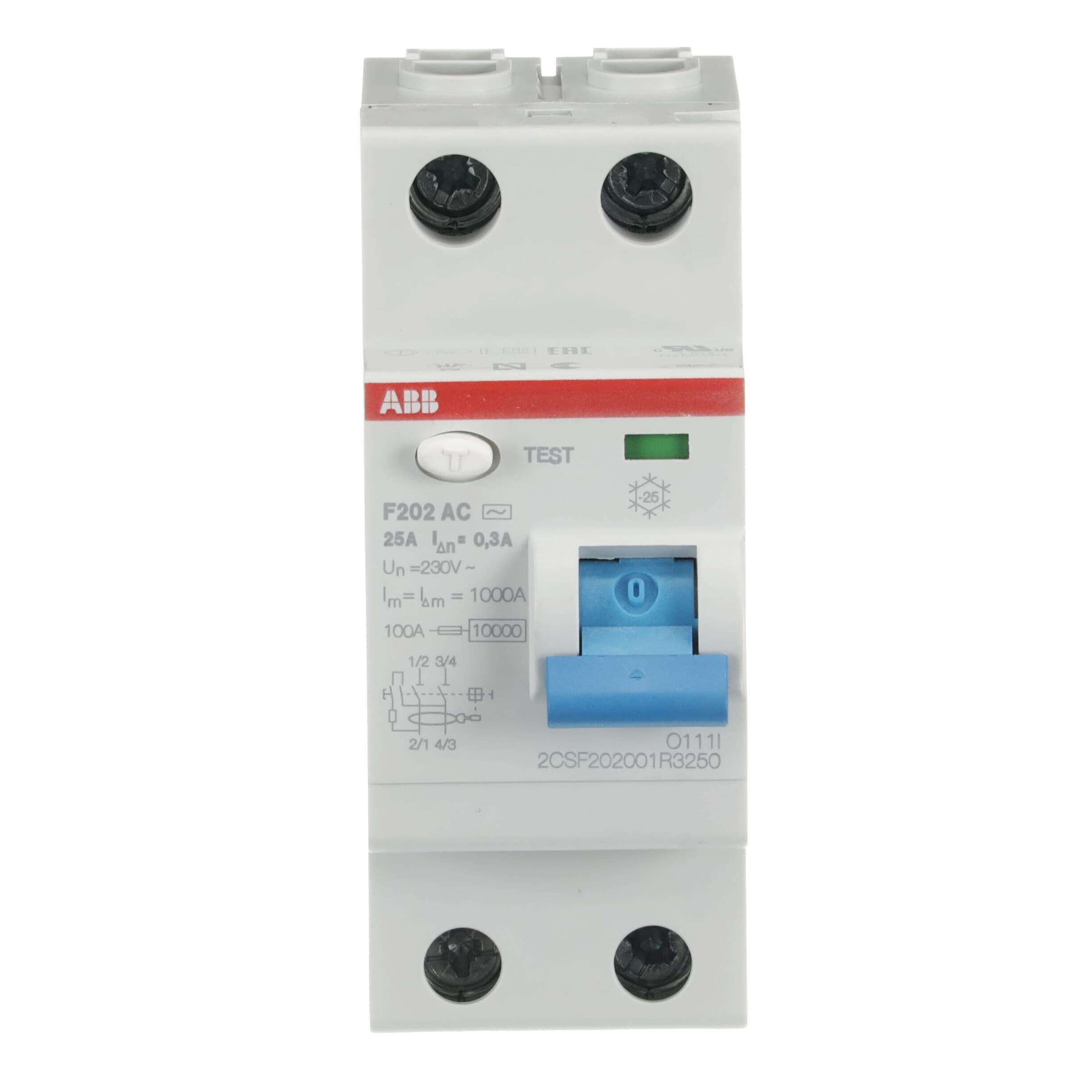 Interruttore differenziale puro F202 AC 25A 300MA 2P Abb F427806