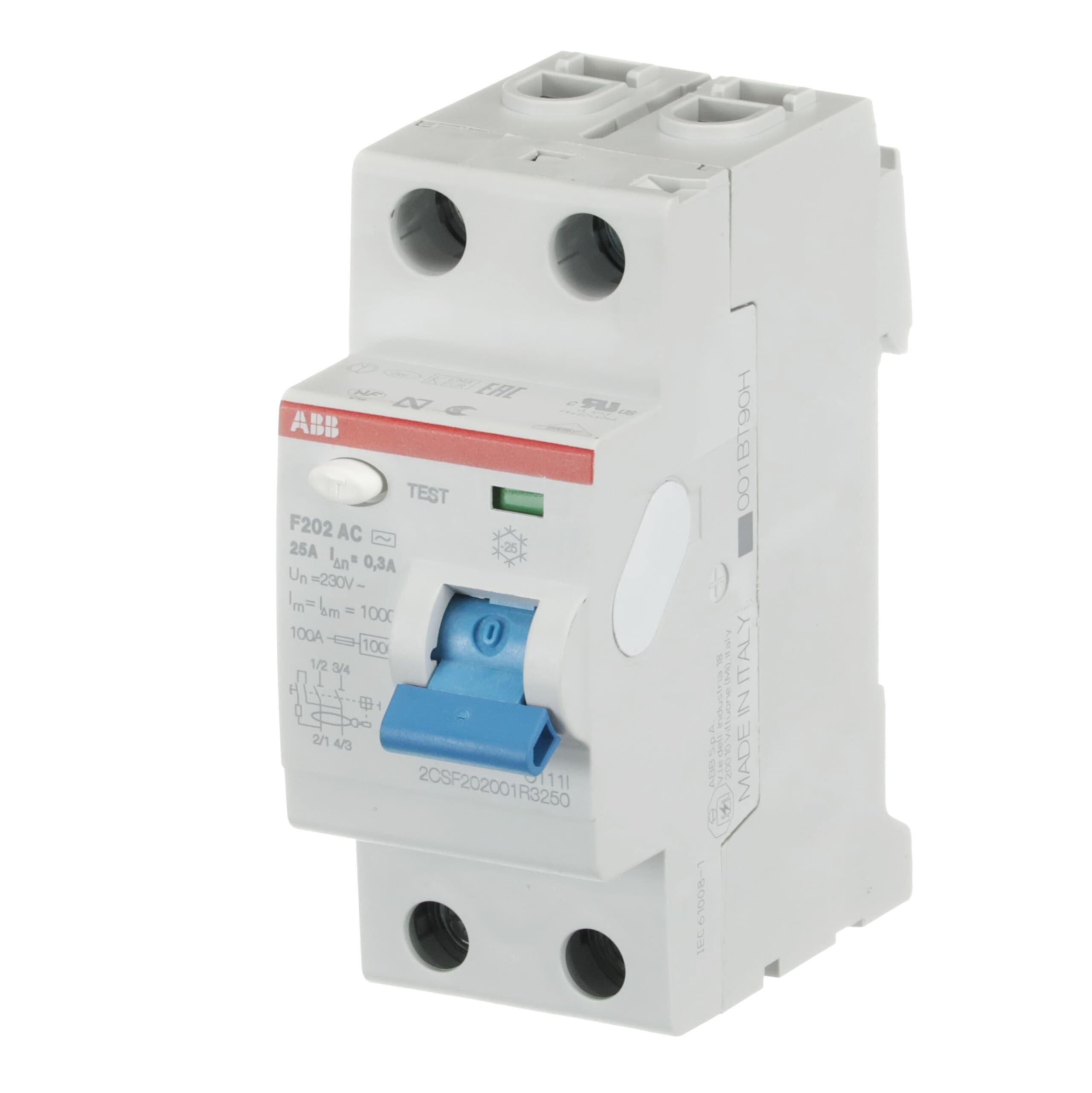 Interruttore differenziale puro F202 AC 25A 300MA 2P Abb F427806