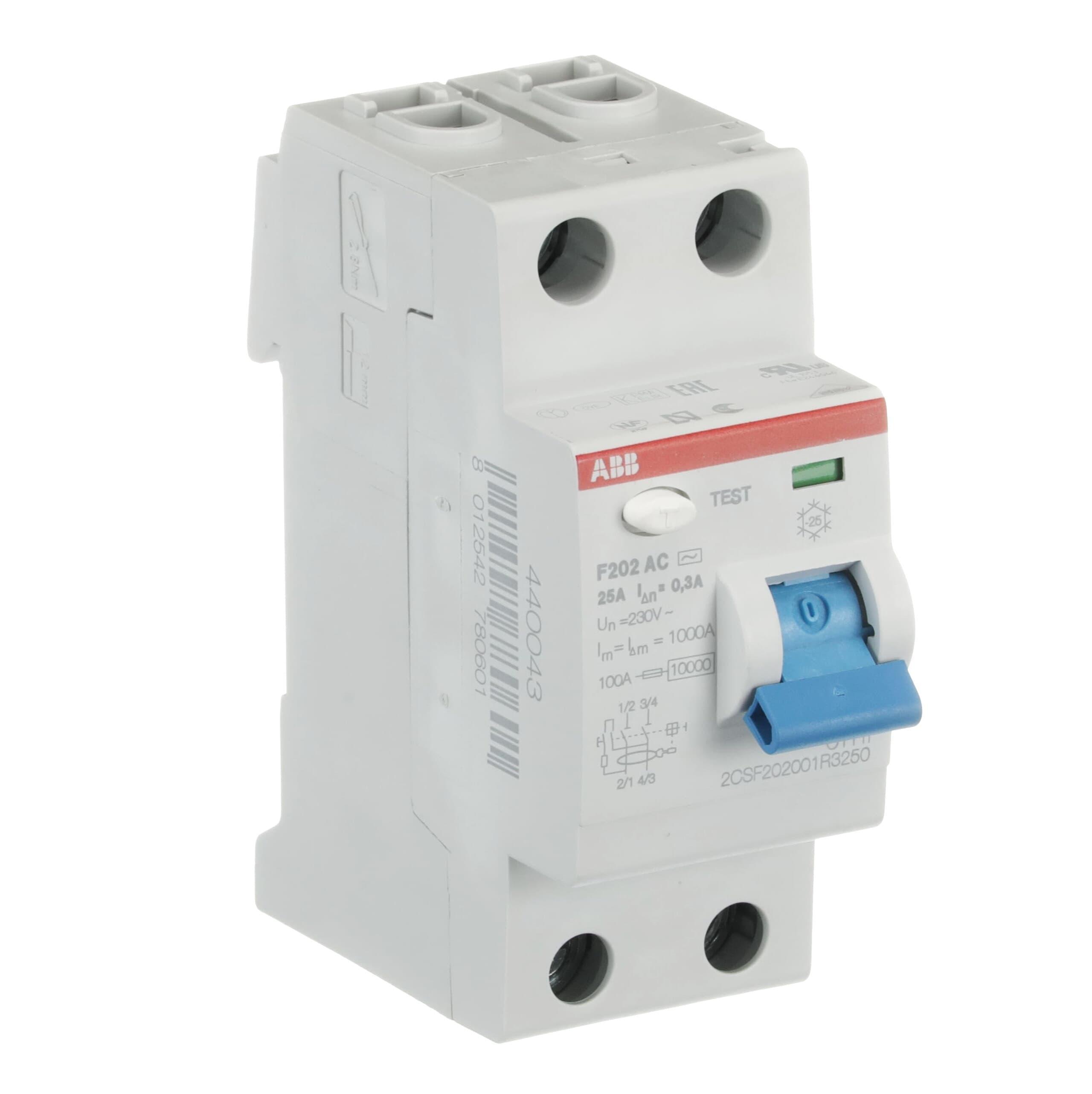 Interruttore differenziale puro F202 AC 25A 300MA 2P Abb F427806