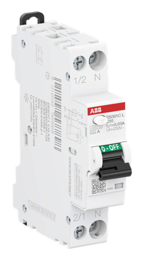 Interruttore magnetotermico differenziale DS301C L C10 A30 1 modulo 4,5 KA Abb DS301CLC10A30