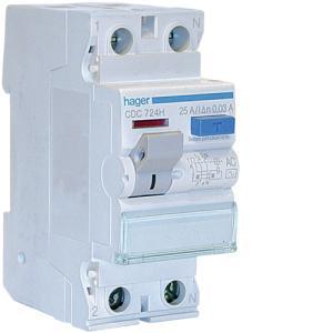 Interruttore differenziale puro non acc. 2 poli 30 ma tipo ac 25 a 2 m. din  cdc724h