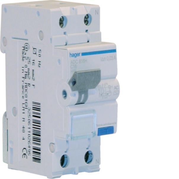 Interruttore Magnetotermico Differenziale 1P+N 4.5Ka C-16A 30Ma Ac 2M Hager ADC816H