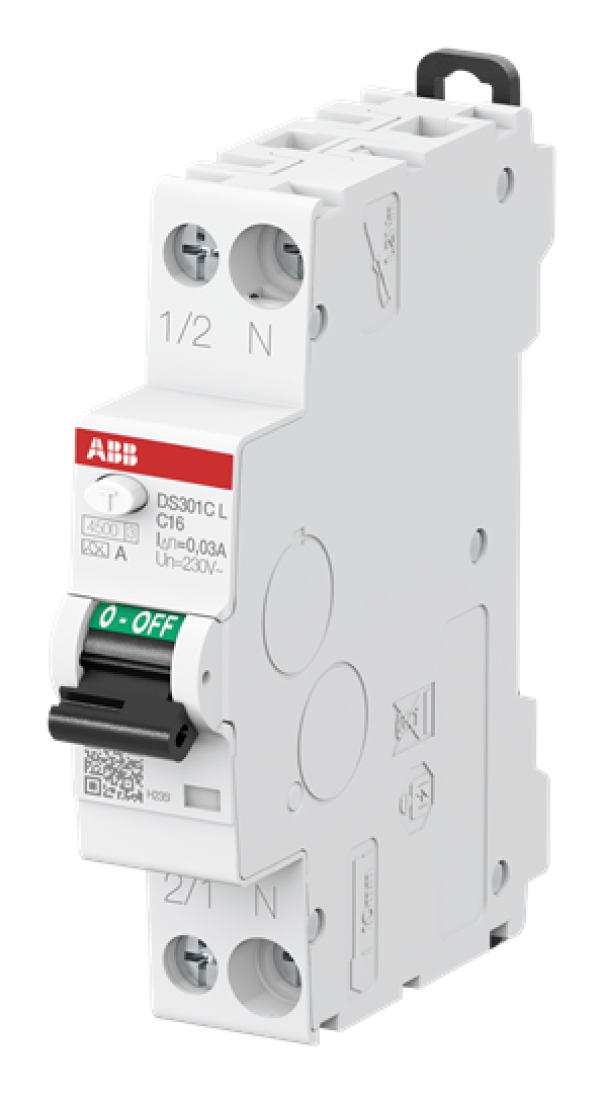 Interruttore magnetotermico diffeenziale DS301C L C16 A30 1 modulo 4,5KA ABB DS301CLC16A30